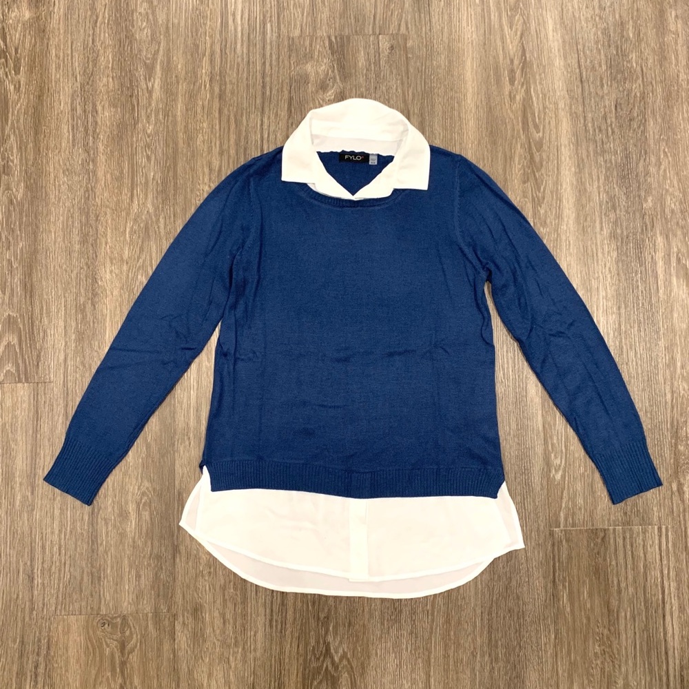 Fylo Blue Sweater With White Sheer Collar / Bottom
